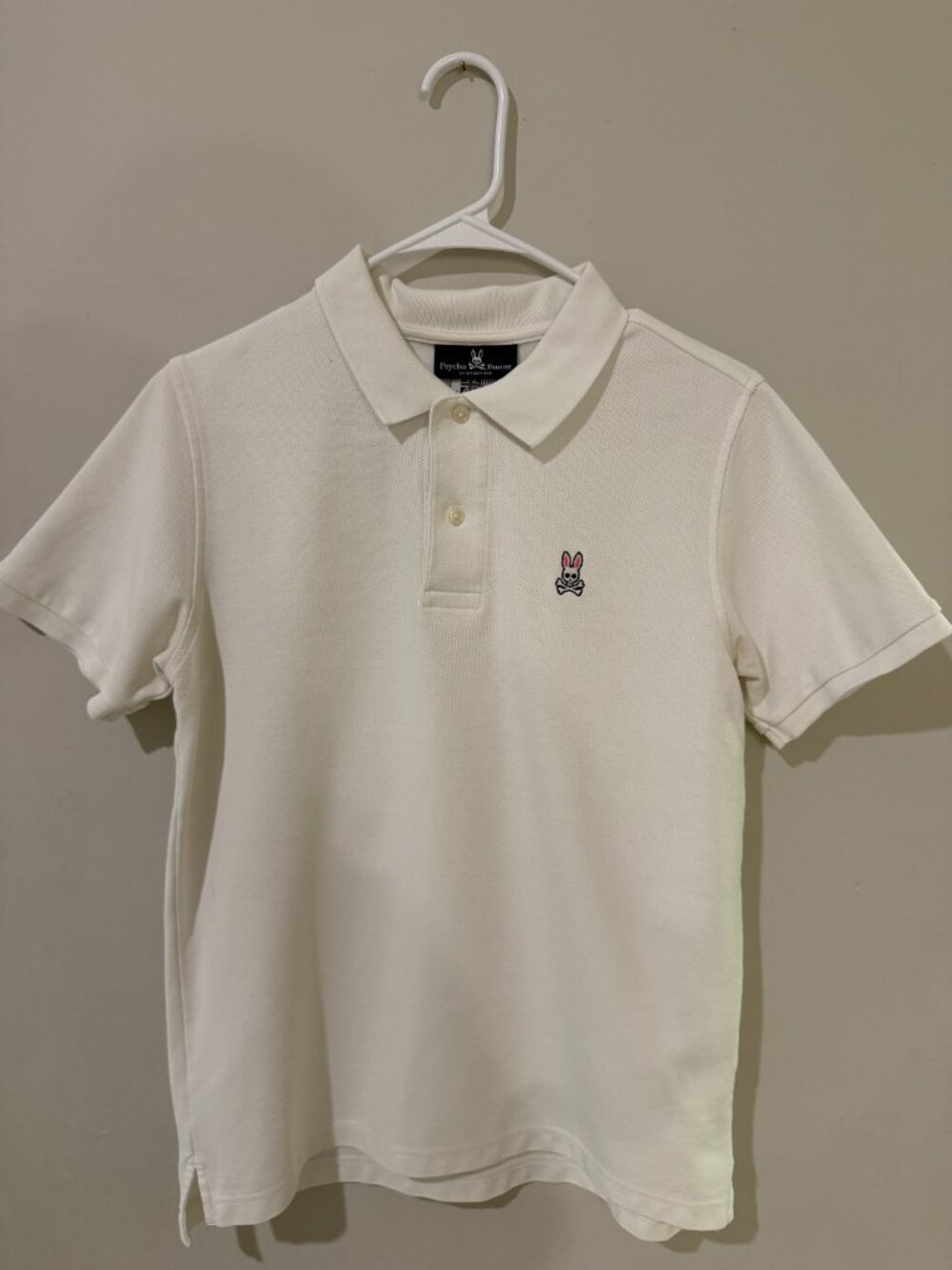 Psycho Bunny Men's Polo Shirt Size 4 Small White Pima Cotton Short Sleeve Skull